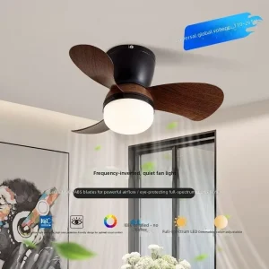Smart Minimalist Style Restaurant Ceiling Fan Living Room Walnut Color Full-spectrum Silent Bedroom Fan Integrated LED Remote