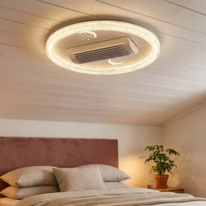 Smart Modern Simple Flush Mount Plastic DC Motor Remote Control LED Ceiling Fan with 10 Year Warranty for Bedroom