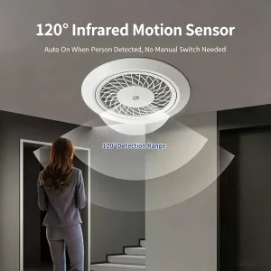 Smart Motion Sensor Exhaust Fan IPX2 Waterproof Quiet Vent Fan Insect Mesh Auto On/Off Dual Ball Bearing Remote