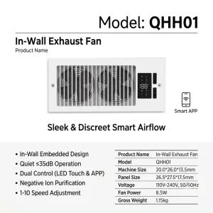Smart OEM Factory Price High Performance In Wall Exhaust Fan Smart Ventilation Fan LED Touch APP Control Quiet Air Circulation