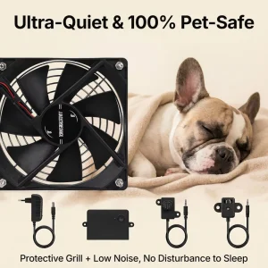 Smart Pet House Ventilation Fan with APP Temp Air Quality Monitor and Auto Cooling Remote Control for Dog House