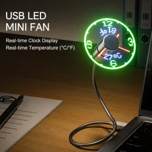 Smart Plastic USB Fan Model SA01 with LED Backlit Time & Temperature Display Plated Hose Design Stylish Practical Creative Gift