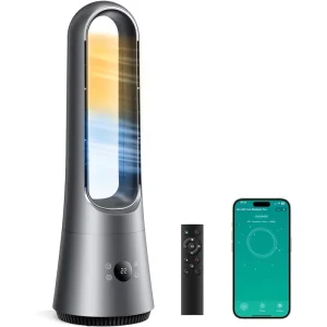 Smart Portable Bladeless Tower Fan Digital Control Quiet Oscillating with Low Noise for Home Bedroom Office Use