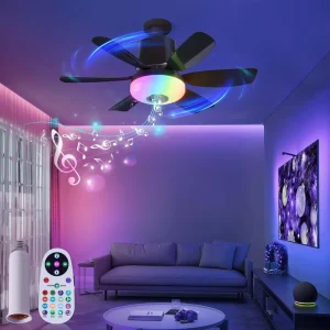 Smart RGB Ceiling Fan with Light Remote Control LED E27 Music Sync BLDC 3 Speed Dimmable Timing Quiet Bedroom Modern