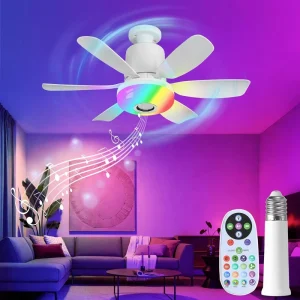 Smart RGB Ceiling Fan with Light Remote Control LED Music Sync E27 BLDC 3 Speed Dimmable Flush Mount Indoor Bedroom
