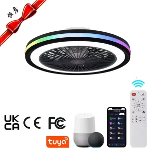 Smart RGB LED Ceiling Fan with Light 30W 3000K 6000K 8 Blades 6 Speed Levels Remote for Living Room Office