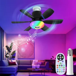 Smart RGB LED Ceiling Fan with Light E27 Music Sync Remote Control Dimmable BLDC 3 Speed Timing App Bedroom Modern Black