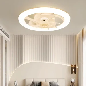 Smart Remote LED Ceiling Fan With White 5 Blades Fancy Design Fan LED Light 60W AC/DC Motor For Home Plastic Lamp Body