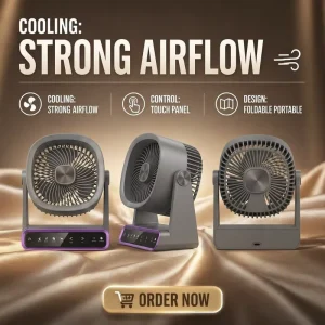 Smart Rotating Desktop Fan with Large Capacity 4000mAh Battery Portable Rechargeable USB Fan
