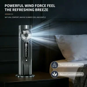 Smart Touch Control Plastic Tower Fan Rechargeable Humidifying Fan Wide Angle Airflow 6 Wind Speeds Low Noise for Home Dorm Car