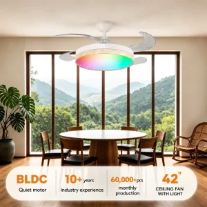 Smart Tuya Invisible Fan Light Living Room Modern DC Retractable Ceiling Fans LED Light Remote Control 6 Speed Quiet Operation