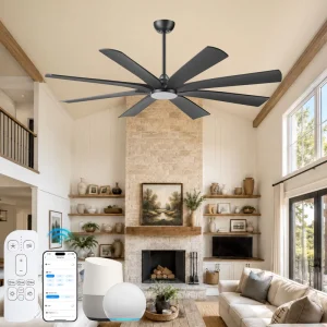 Smart WiFi 65 in Black Ceiling Fan with Light and Remote Control 8-Blade High Airflow Quiet DC Motor for Large Living Room