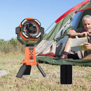 Solar Camping Fan Aluminum Tripod Desk Electric Fan Air Cooler Charging Stretched Outdoor Rechargeable Fan With Power Bank