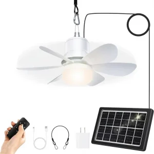 Solar Ceiling Fan Light Portable Outdoor Solar Fan Remote Control Battery Camping LED Solar Fan