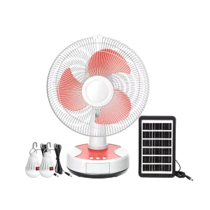 Solar Charging Fan Built in Battery Outdoor Home Lighting 12 Inch Table Fan DC Bulb Rechargeable ABS Material