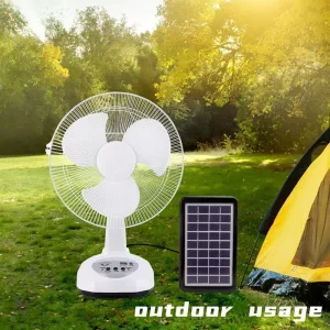 Solar Fan 001 12 Inch 10W Solar Powered Rechargeable Fan with LED Lights AC DC 3.5-10 Hours Runtime
