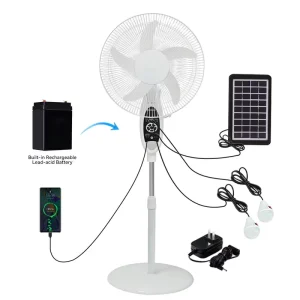 Solar Fan 16 Inch LED Light USB Charger Rechargeable Standing Fan with Panel and Battery for Home