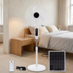 Solar Fan 16-inch Remote Control Fixed Fan with LED Lighting Side-to-Side Oscillation High-performance