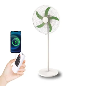 Solar Fan 18 Inch High Power Brushless Cooling Fan (11.1V 4.5Ah) 5 Speed AC DC Oscillating Standing Fan with LED & USB Port