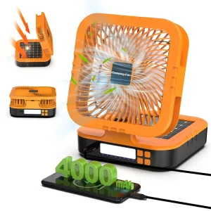 Solar Fan 90° Auto Oscillation 4000mAh USB Fast Charging LED Light for Camping Outdoor
