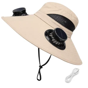 Solar Fan Cap Solar Powered Cooling Fan Hat Wide Brim Bucket Hat for Fishing Hiking Outdoor Sun Protection 3 Speed Wind Modes