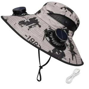 Solar Fan Cap Solar Powered Cooling Fan Hat Wide Brim Bucket Hat for Fishing Hiking Outdoor Sun Protection 3 Speed Wind Modes