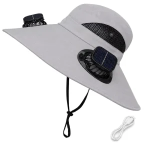 Solar Fan Cap Solar Powered Cooling Fan Hat Wide Brim Bucket Hat for Fishing Hiking Outdoor Sun Protection 3 Speed Wind Modes