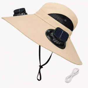 Solar Fan Cap Solar Powered Cooling Fan Hat Wide Brim Bucket Hat for Fishing Hiking Outdoor Sun Protection 3 Speed Wind Modes