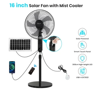 Solar Fan Rechargeable with Light 16 Inch Solar Powered Ceiling Fan Solar Electric Standing Fan for Home