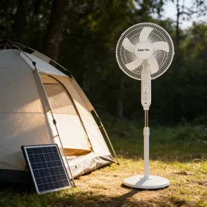 Solar Fan Stand Fan 16 Inches AC DC Dual Power Rechargeable Solar Electric Fan with Panel and LED Light