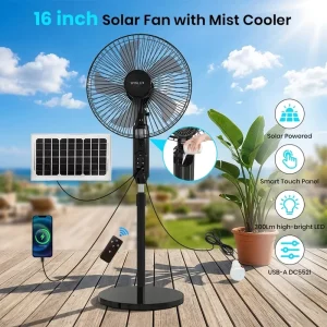 Solar Fan with Light Solar Rechargeable Standing Fan Rechargeable Fan with Solar Panel and Bulbs