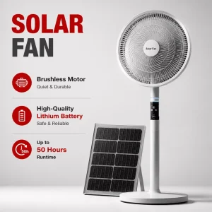 Solar Fan with Solar Panel with Lights Battery Rechargeable Oscillating Outdoor Standing Fan Remote Control