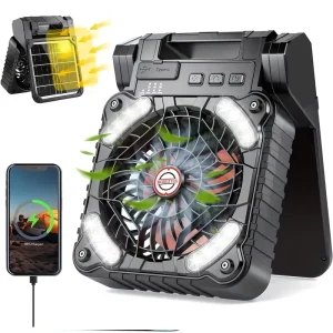 Solar Outdoor Camping Fan with Solar Panel LED Lantern USB Rechargeable Portable Fan for Tent Picnic Barbecue Fishing Travel