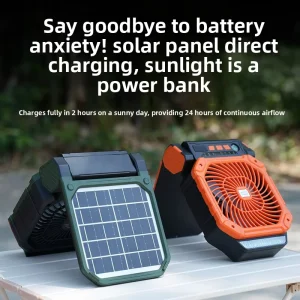 Solar Outdoor Fan Camping USB Charging Big Wind Portable Timing Fishing Tent Fan Built in Battery 6000mAh Brushless Motor 12+
