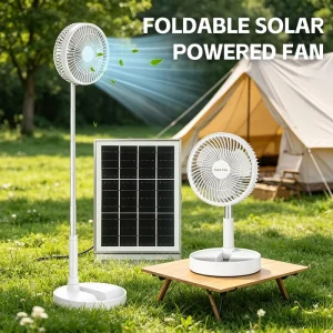 Solar Pedestal Fan Folding 5200mAh Rechargeable Battery Operated Quiet Solar Standing Fan OEM
