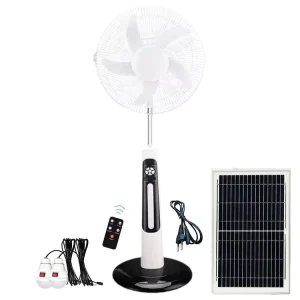 Solar Pedestal Floor Stand Fan 16 Inches High Speed Battery Operated Remote Control Outdoor Household Rechargeable Standing Fan