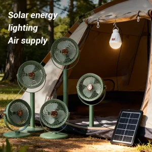 Solar Pedestal Tower Fan 4000mAh 4 Heights 5 Speeds Air Circulation Fan USB Rechargeable Floor Standing Fan Outdoor