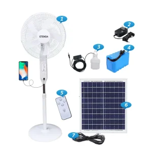 Solar Power Fan Rechargeable With Solar Panel and Remote Solar Standing Fan With Lithium Battery