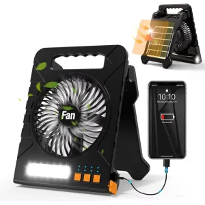 Solar Powered 4 Speed Desk Fan with Rechargeable Power Bank Foldable Lantern & Portable for RV Car Hotel & Outdoor Use