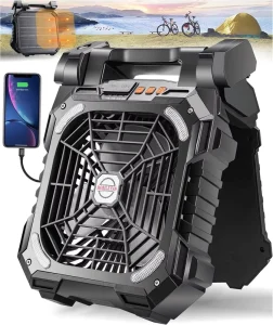 Solar Powered Camping Fan Rechargeable Battery Portable Fan 90° Adjustable USB Fan with Light for Camping Picnic Fishing