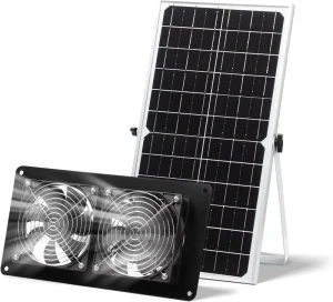 Solar Powered Fan 15W Solar Dual Exhaust Fan with 9.84Ft On Off Cable for Pet Houses Air Circulation