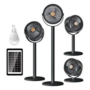 Solar Powered Floor Circulation Fan USB Rechargeable High Airflow 3 in 1 Adjustable Standing Fan for Outdoor Camping