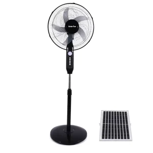 Solar Powered Floor Fan Powerful Airflow Oscillating Head Quiet Operation Outdoor Use Remote Controlled 16 Inch Blades 3 Speed
