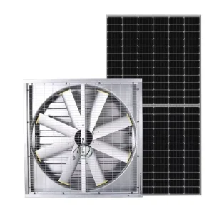 Solar Powered Giant Industrial Axial Exhaust Fan Wall Mounted 48 Inch Aluminum Blades 36V Brushless DC Motor Poultry Farm