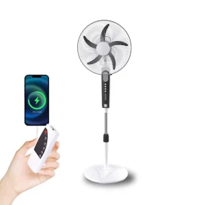 Solar Powered Standing Fan with Rechargeable Sealed Lead Acid Battery AC DC Operated Adjustable Height Fan with 4 Pcs LED Light