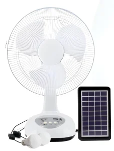 Solar Powered Table Fan With LED Bulbs Rechargeable DC Desk Fan Solar Panel for Home Outdoor Emergency Use