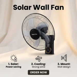 Solar Powered Wall Mount Fan 16 Inch Strong Wind Energy Saving Rechargeable Wall Fan for Home Office Outdoor