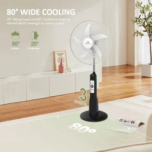 Solar Rechargeable 16 Inch Floor Stand Fan Remote Control 3 Speed 12V Plastic High Efficiency Emergency Outdoor Hotel Household