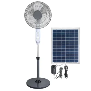 Solar Rechargeable 16 Inch Floor Stand Fan with Adapter Battery Low Noise Mechanical Control Oscillating Outdoor Household Use