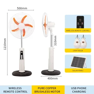 Solar Rechargeable 18 Inch Floor Stand Fan Mechanical Control 3 Speed 12V Plastic High Efficiency Emergency Outdoor Household